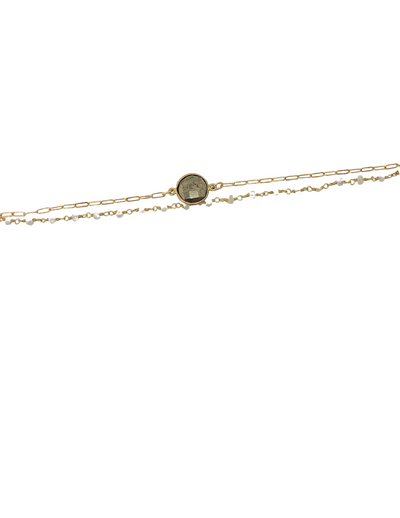 Gold Twin Flame Bracelet with Round Center Gem