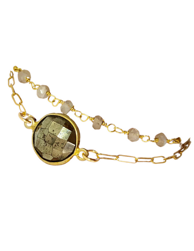 Gold Twin Flame Bracelet with Round Center Gem