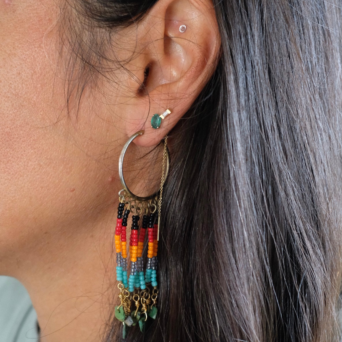 Ancient Aztec Seed Bead Hoops