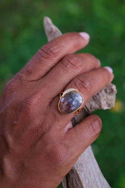 Sapphire Lake Diamond Moon Ring