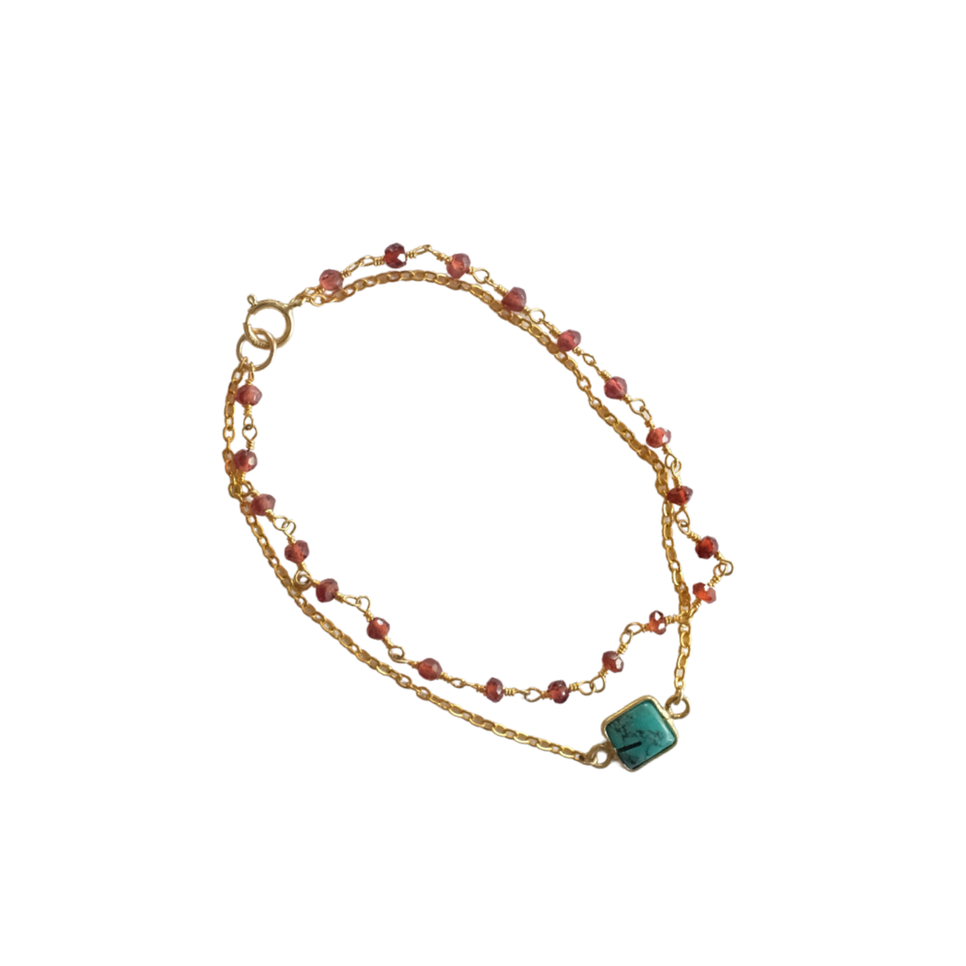 Square Turquoise Twin Flame Bracelet